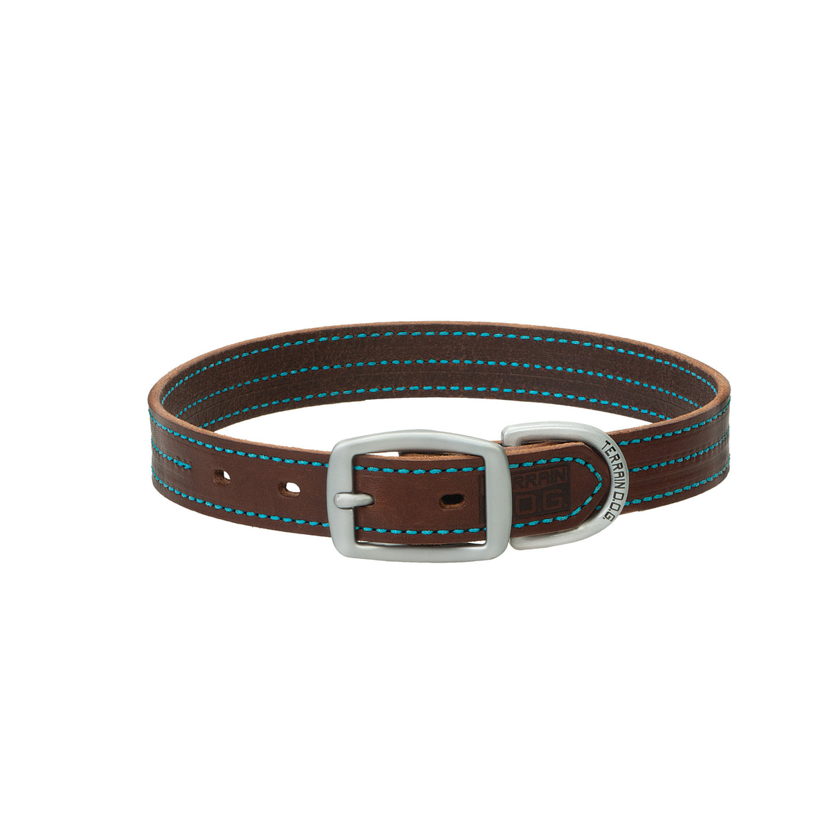 Bridle Leather Dog Collar with Hurricane Blue Stitching