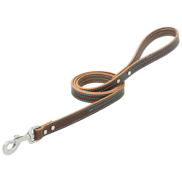 Bridle Leather Dog Leash with Hurricane Blue Stitching