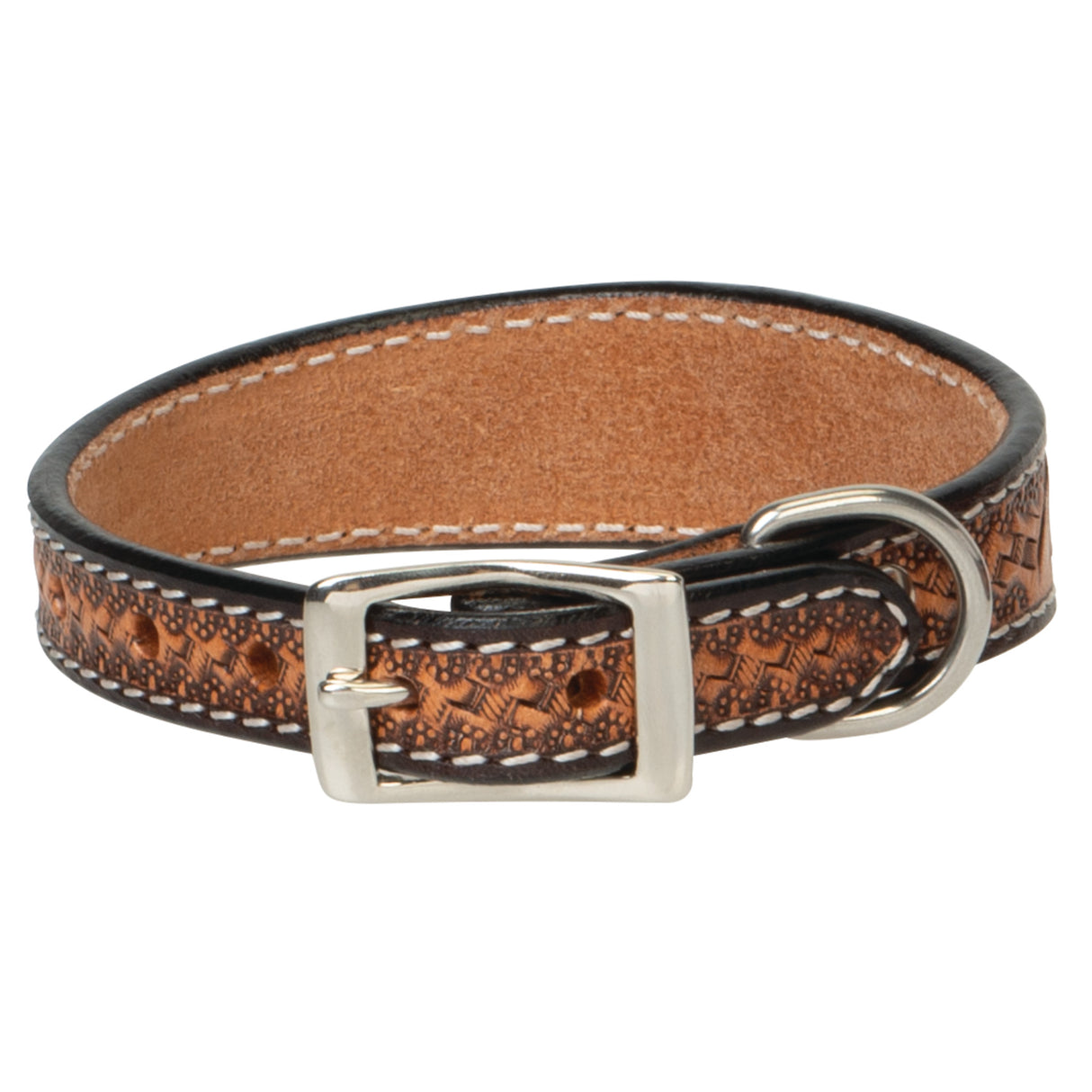 Floral Tooled Leather Dog Collar, 3/4", buckle