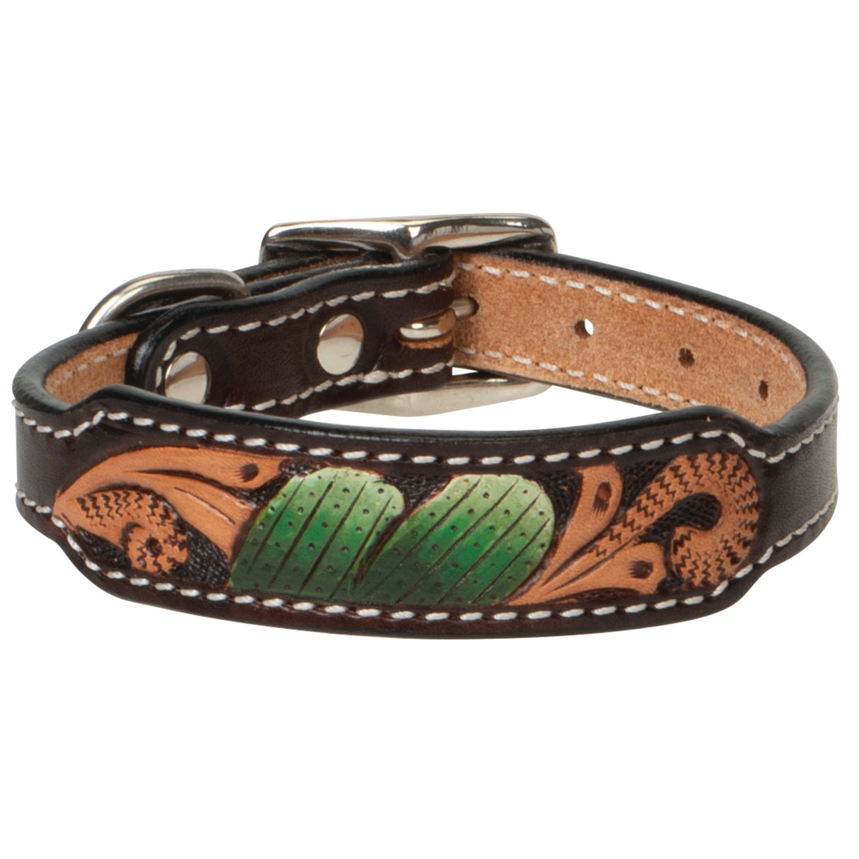 Painted Cactus Leather Dog Collar, 13", front