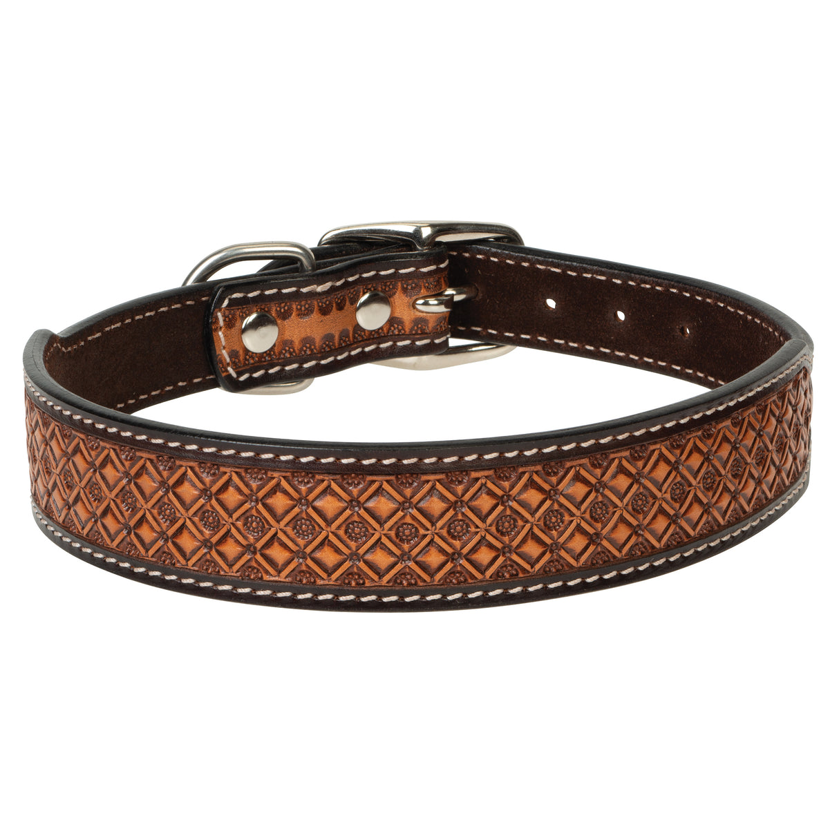 Floret Tooled Dog Collar, front
