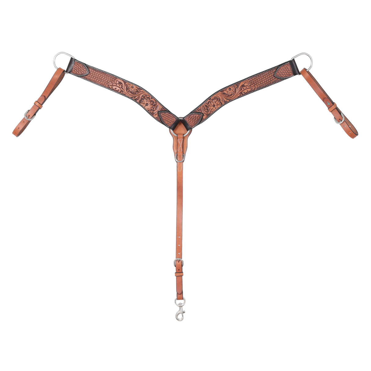 Turquoise Cross Tooled Floral Basketweave Contoured Breast Collar