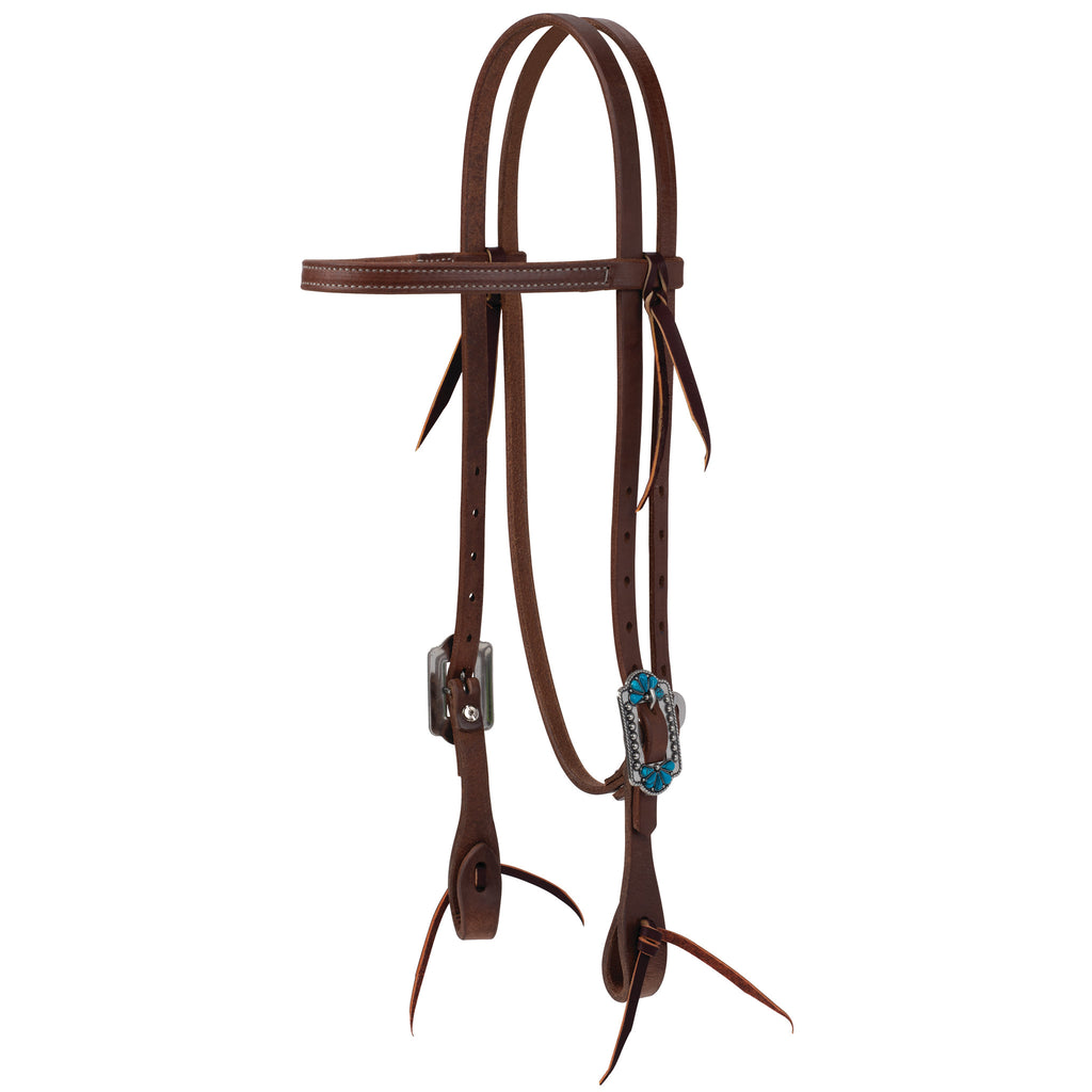 ProTack Headstall, Straight Brow, Turquoise Flower