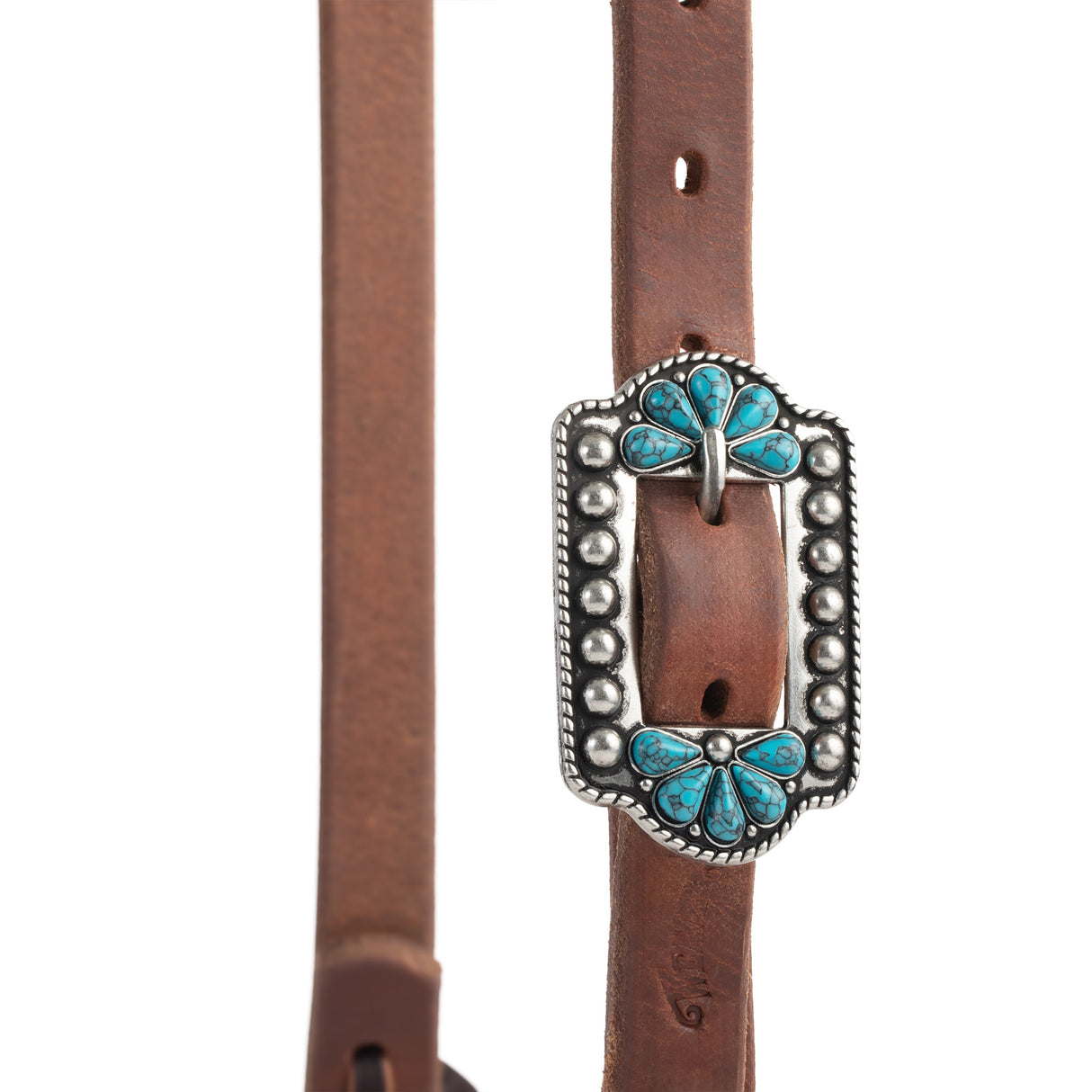 ProTack® Headstall with Designer Hardware, Turquoise Flower, Split Ear, Buckle