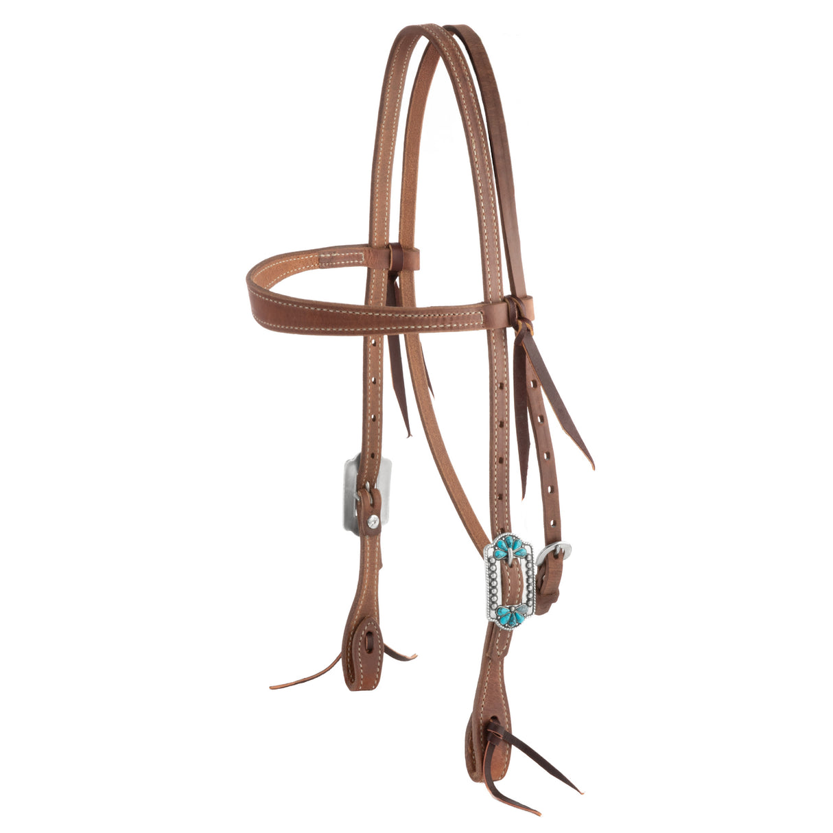 ProTack® Headstall with Designer Hardware, Turquoise Flower, Slim Browband