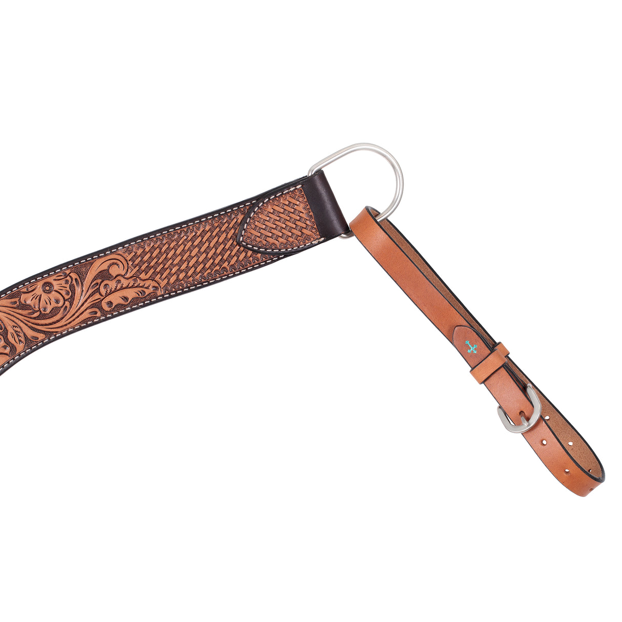 Turquoise Cross Tooled Floral Basketweave Contoured Breast Collar