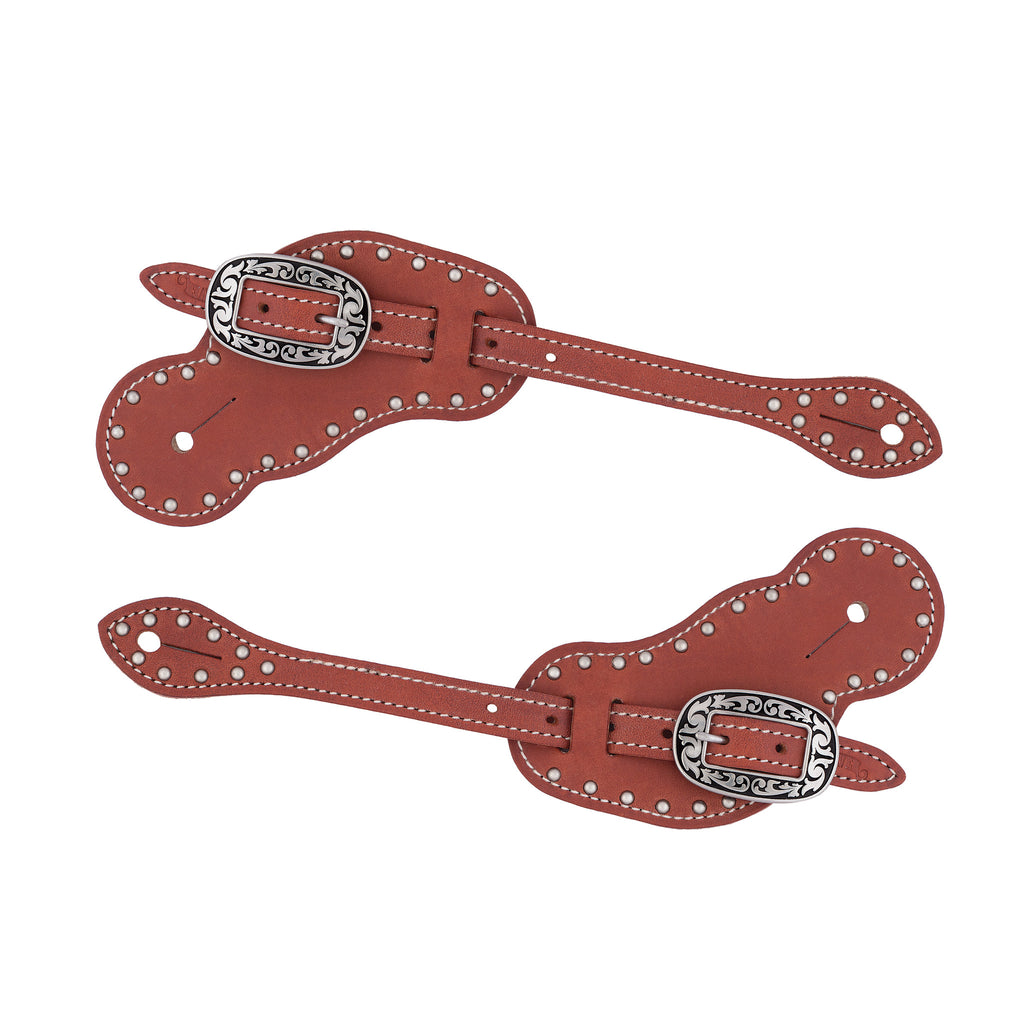 Buckaroo Canyon Rose Harness Leather Spur Straps, Floral Buckles