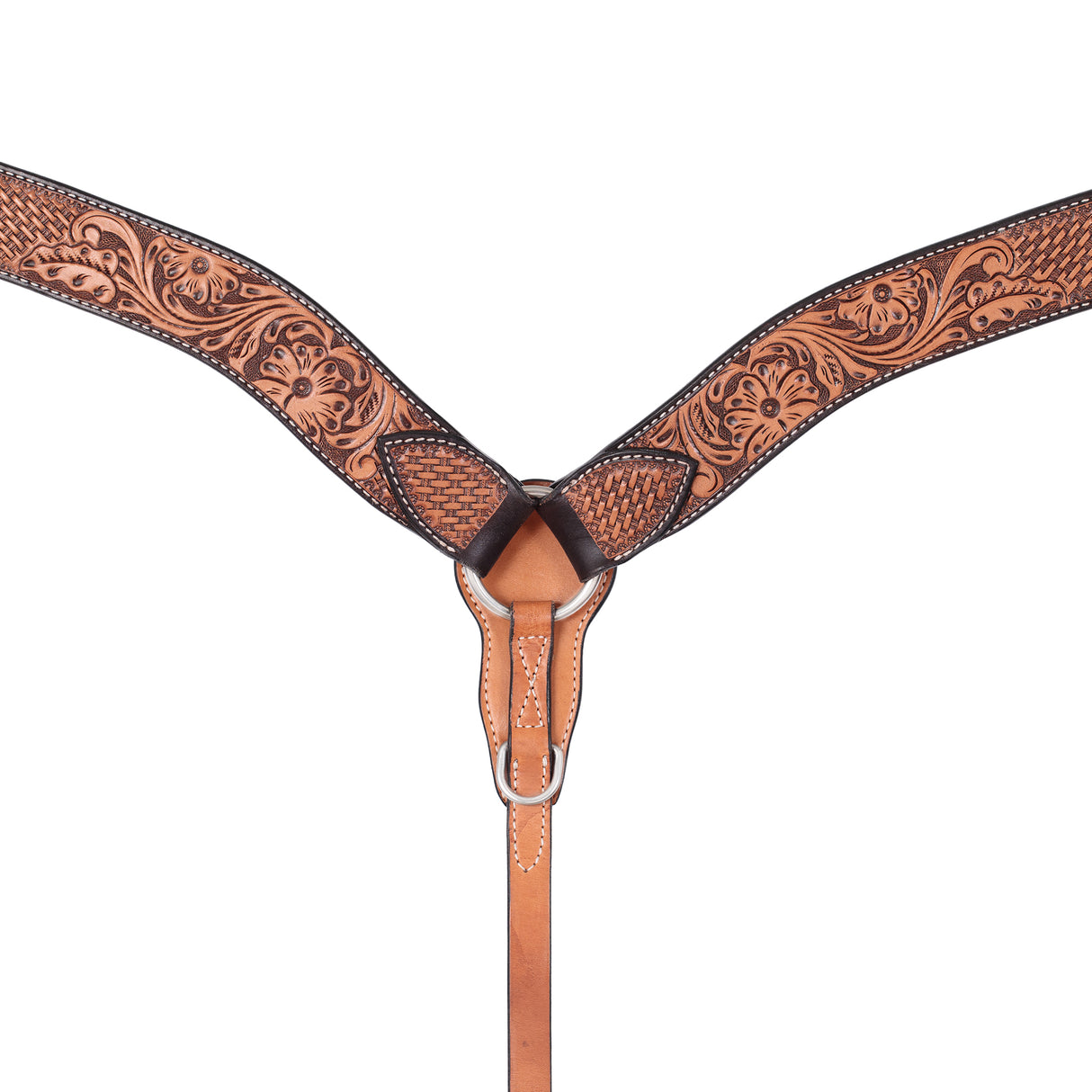 Turquoise Cross Tooled Floral Basketweave Contoured Breast Collar