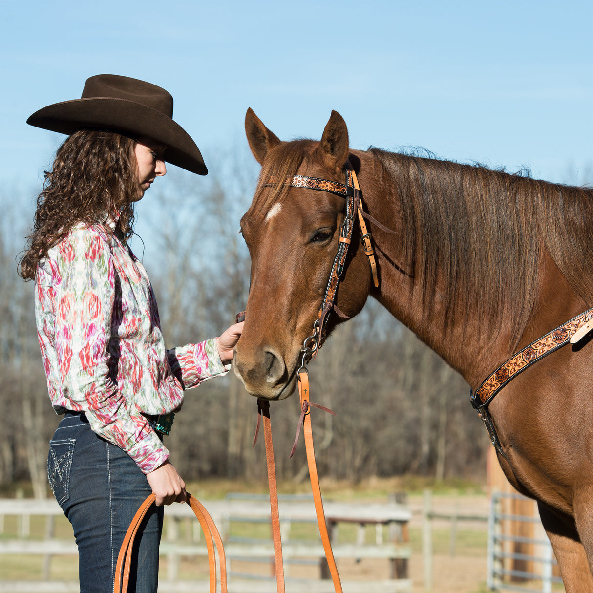 Turquoise Cross Floral Tooled Browband Headstall