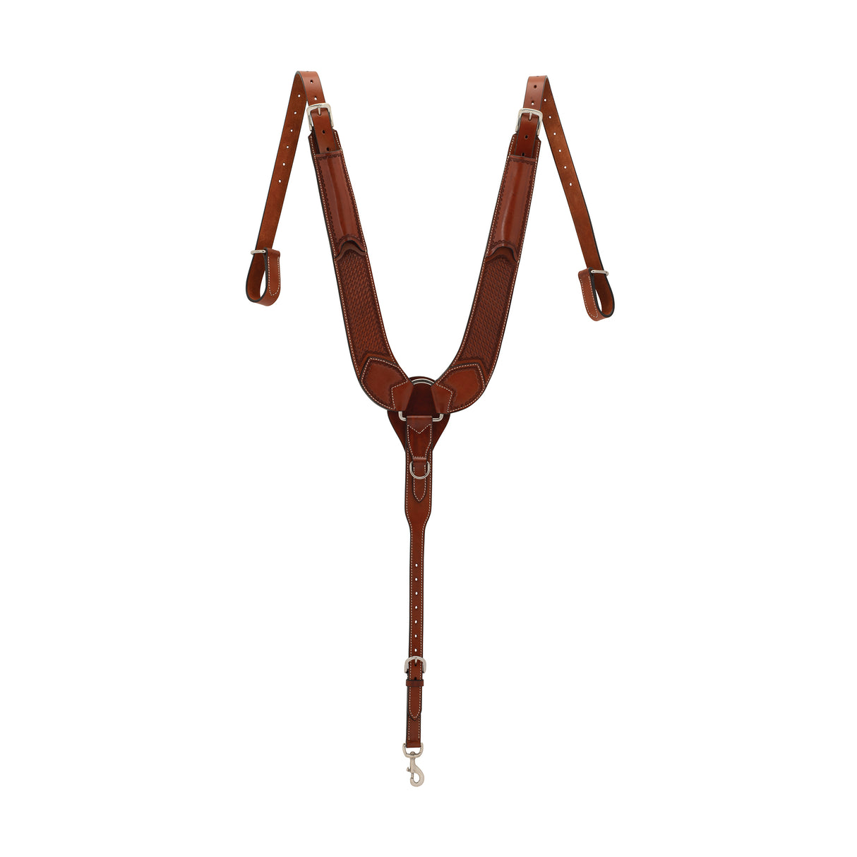 Turquoise Cross Basketweave Tooled Pulling Breast Collar