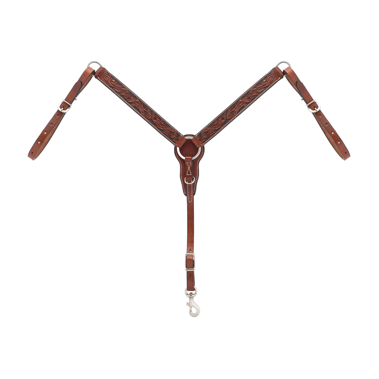 Turquoise Cross Floral Carved 1-1/4" Breast Collar, Straight, Pony