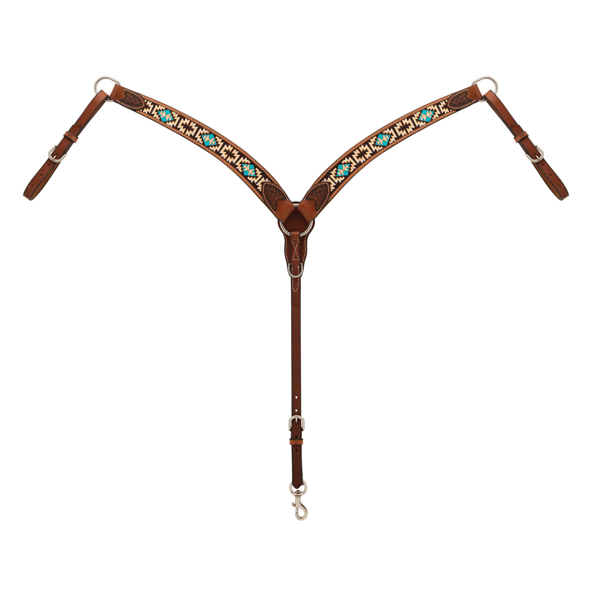 Cercle Y Turquoise Croco Print Argent Croix Outillé Breast Collar 19966 – Neuf