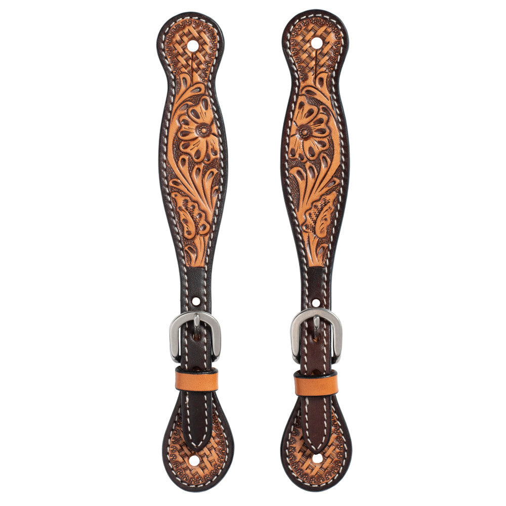 Turquoise Cross Tooled Floral Basketweave Ladies' Spur Strap