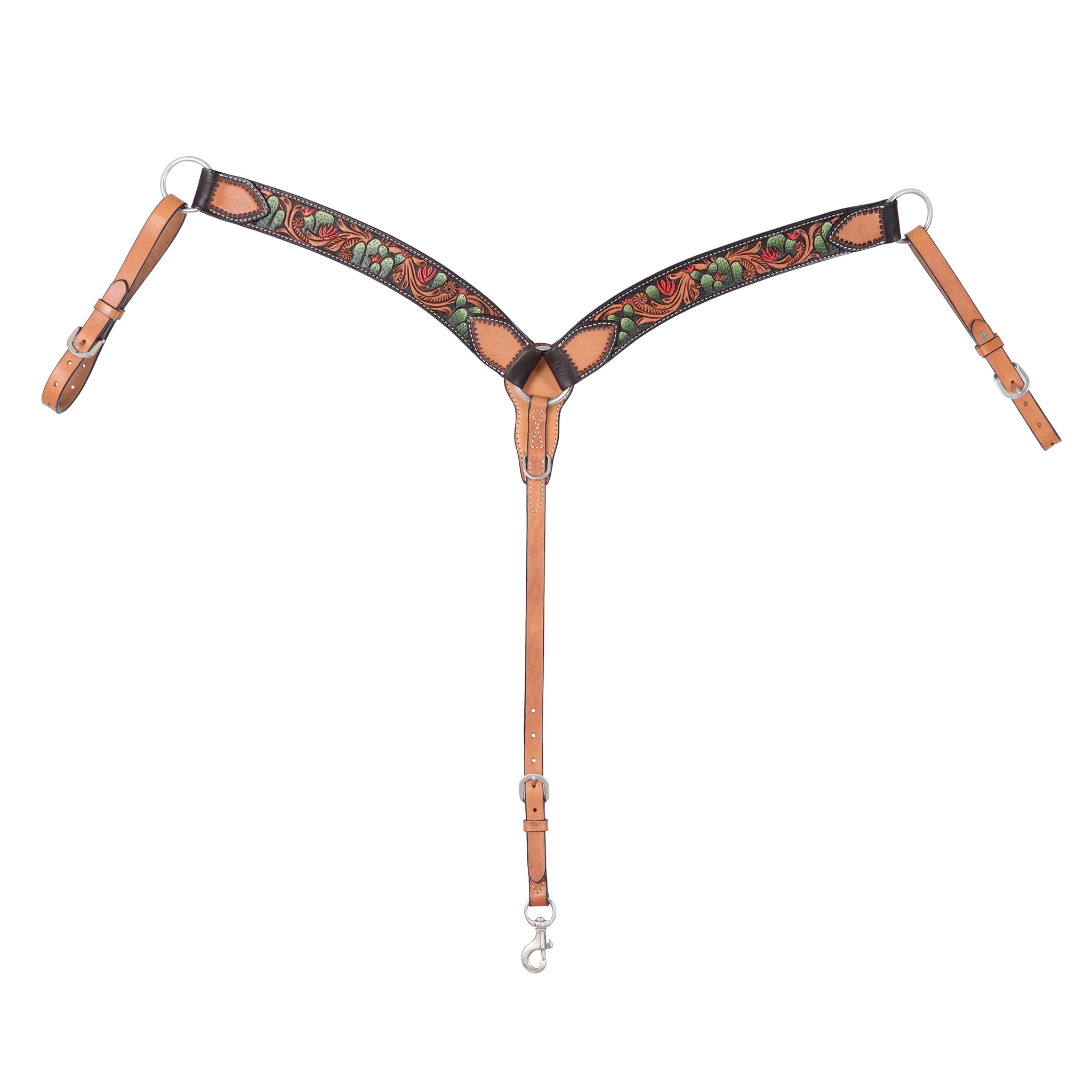 Turquoise Cross Cactus Tooled Contoured Breast Collar