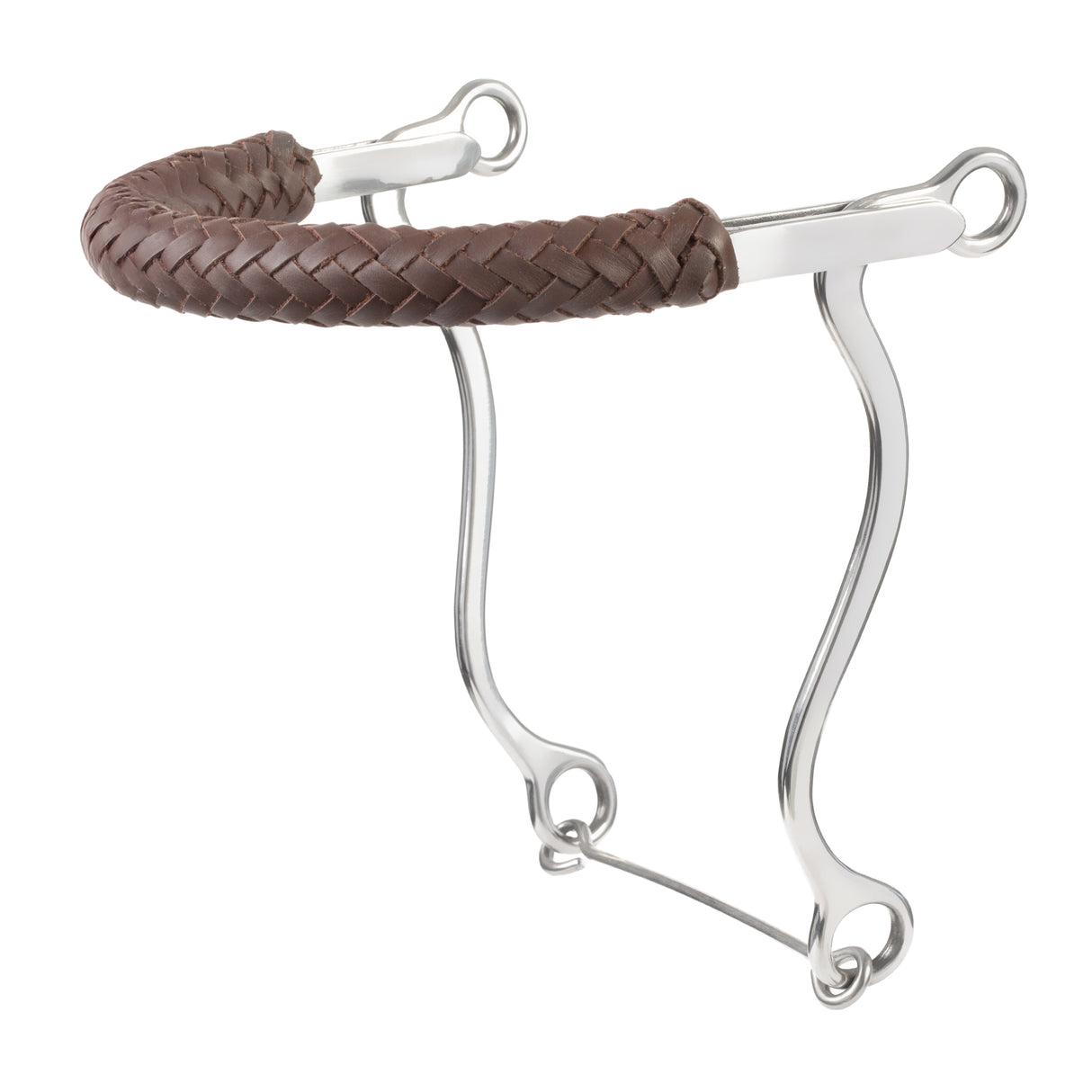 Hackamore Bit with Braided Leather Noseband, Stainless Steel, 8 1/2" Cheeks