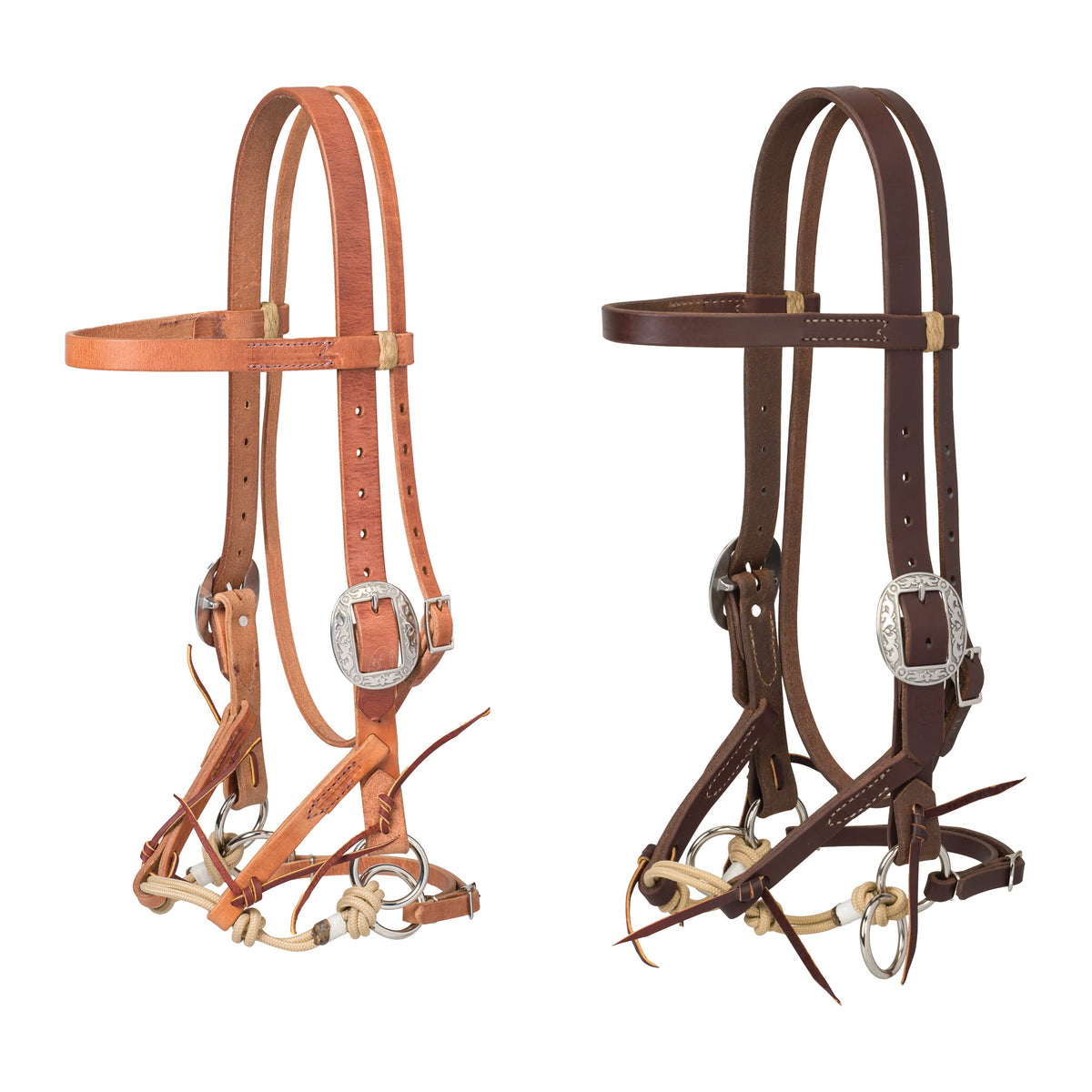 Horse Brown Leather Beaded Bitless Padded Sidepull Bridle W/ Reins 77RS17