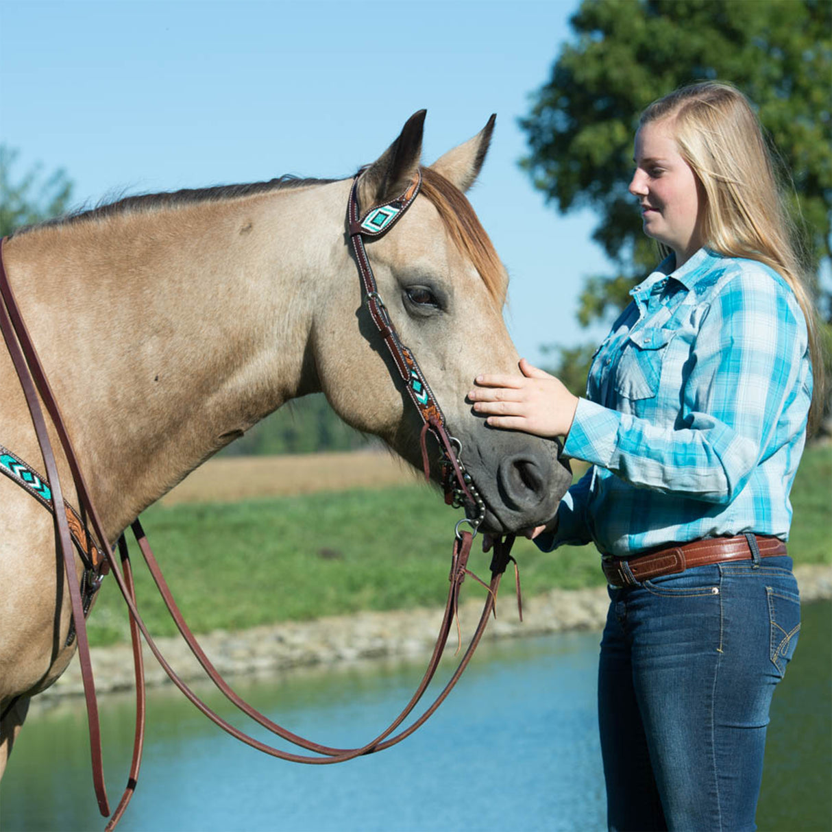 Turquoise Cross Turquoise Beaded 5/8" Flat Sliding Ear Headstall