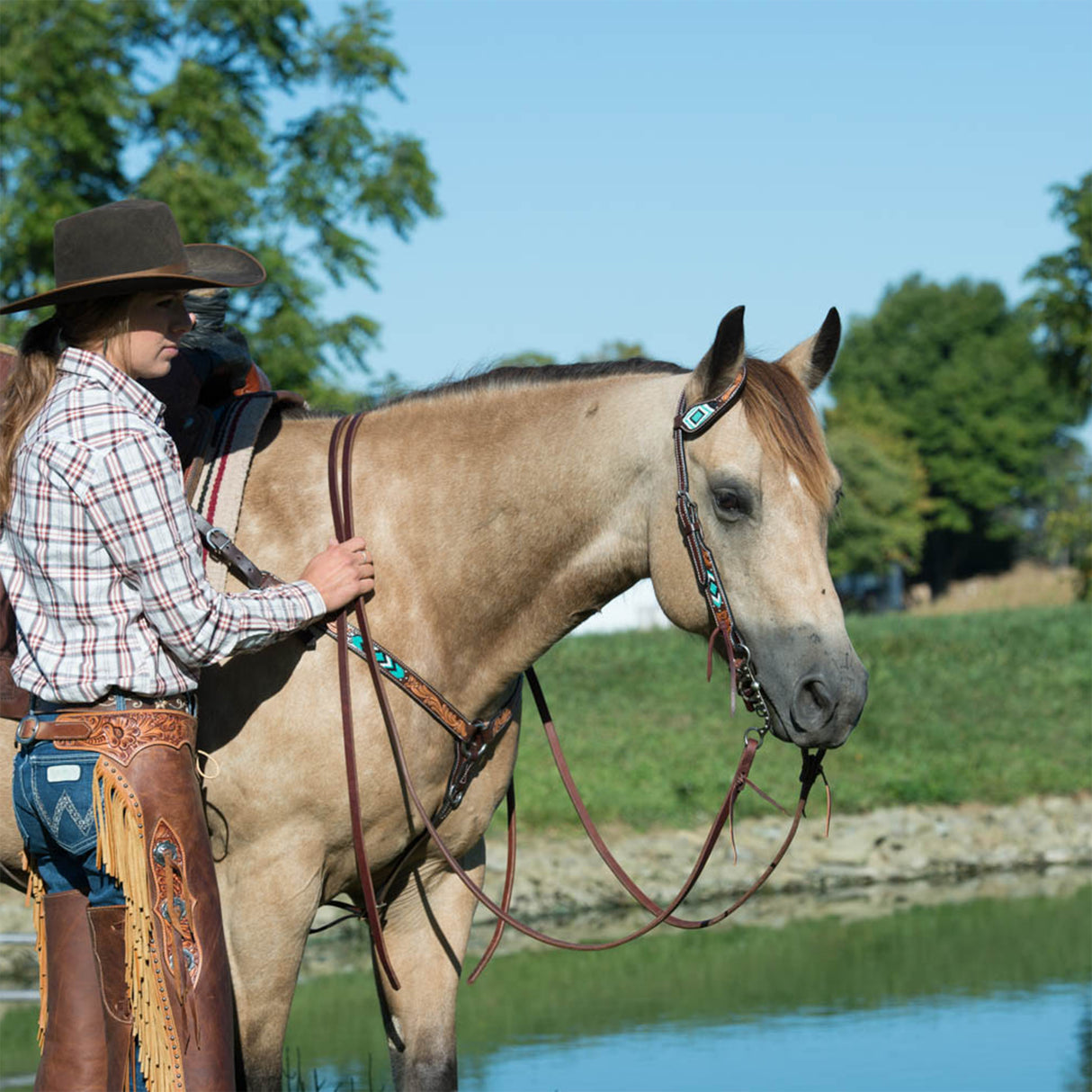 Turquoise Cross Turquoise Beaded 5/8" Flat Sliding Ear Headstall