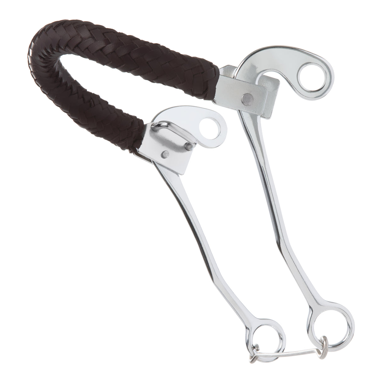 Hackamore Bit with Braided Leather Noseband, Chrome, 9" Cheeks
