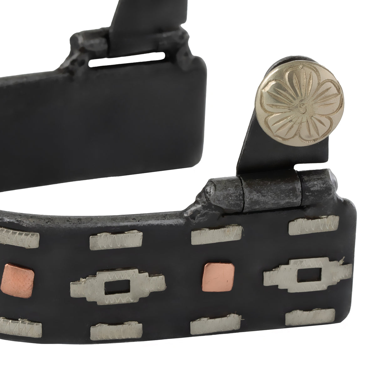 Men's Spur with German Silver Aztec Trim and Copper Dots