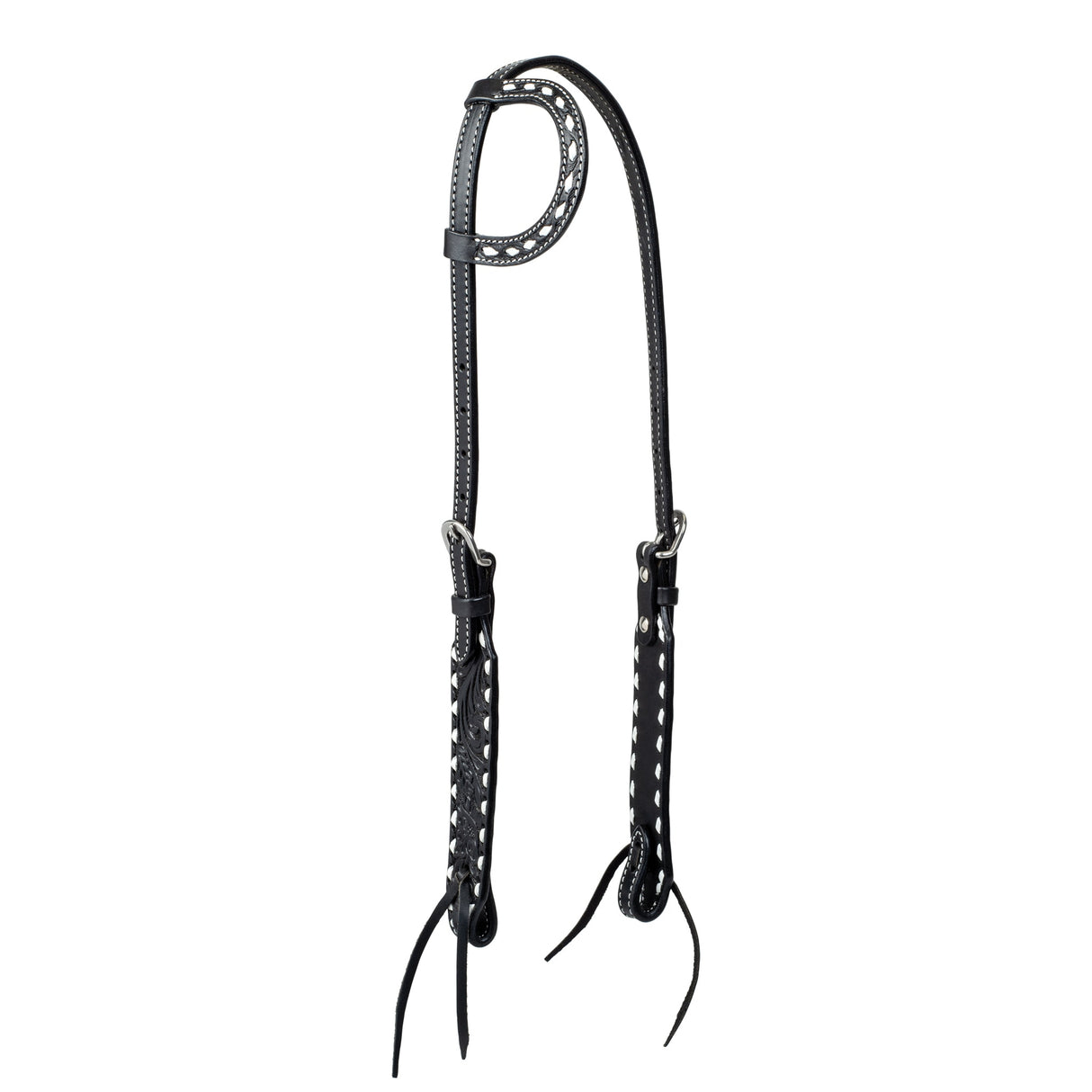 Black Leather Floral Buckstitch Headstall