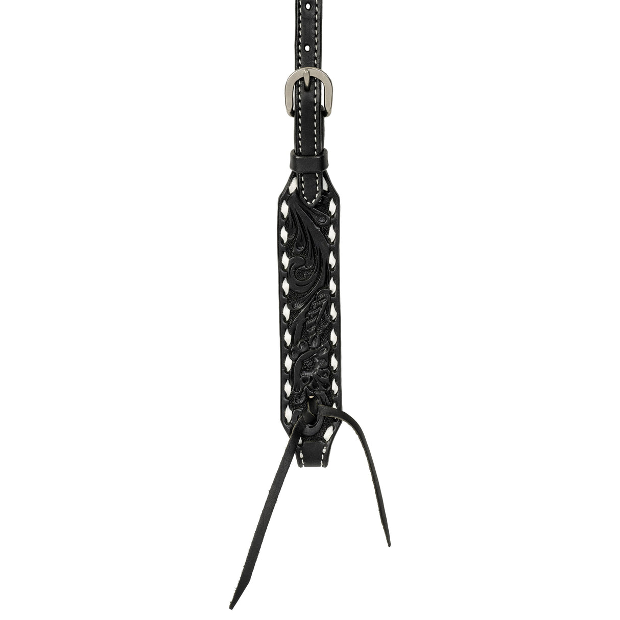 Black Leather Floral Buckstitch Headstall