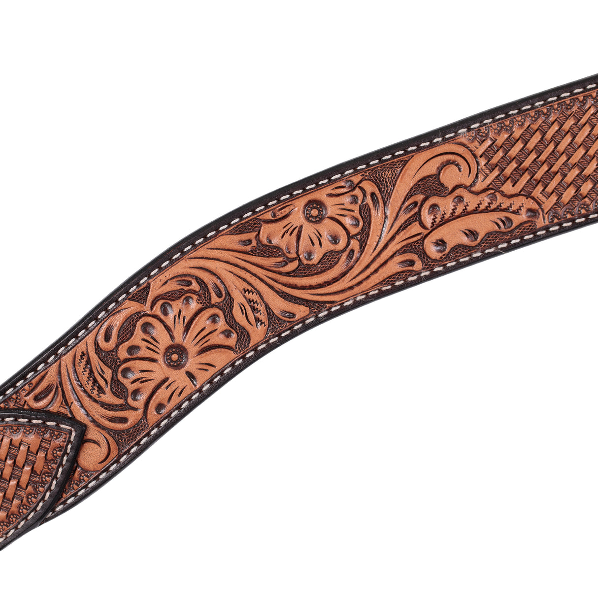 Turquoise Cross Tooled Floral Basketweave Contoured Breast Collar
