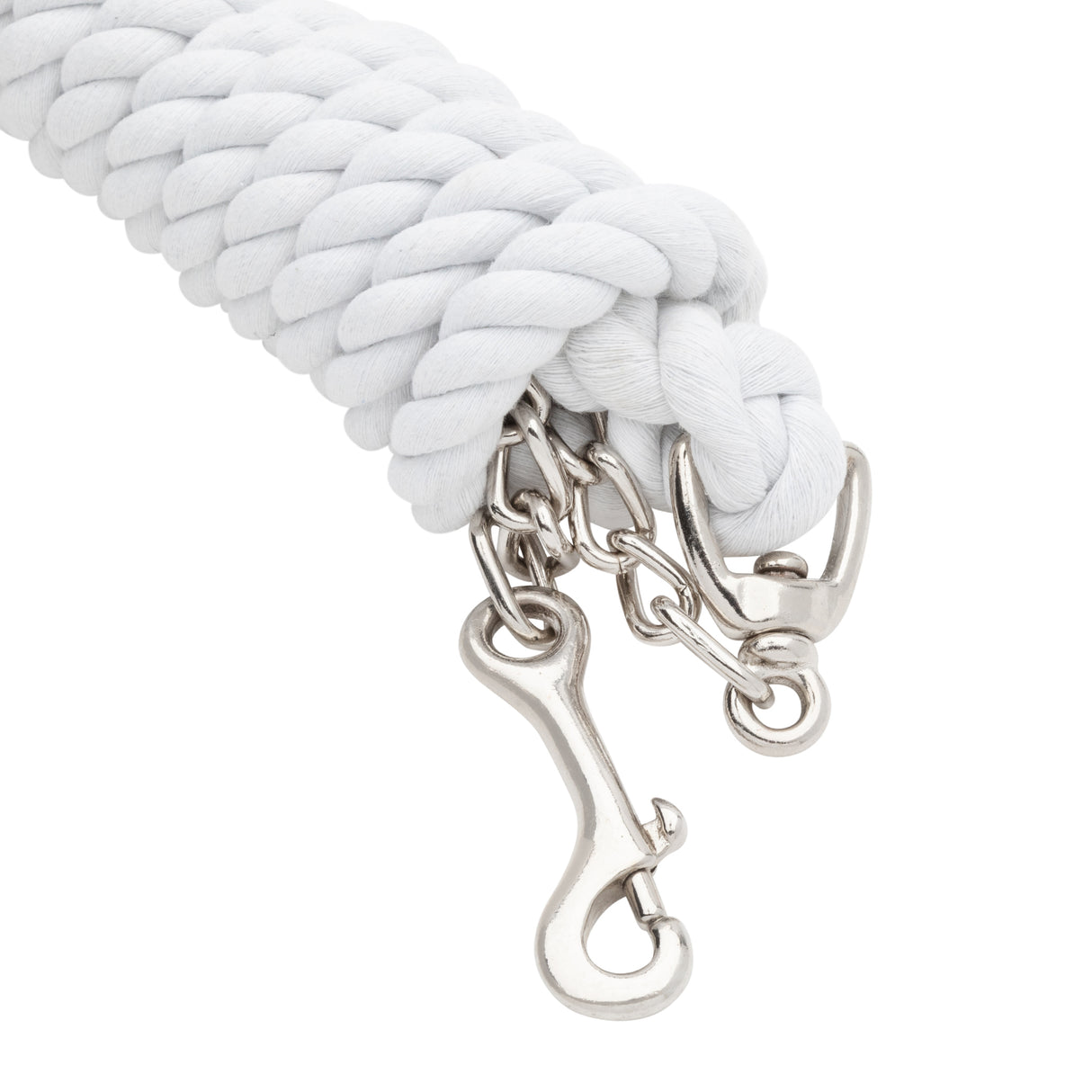 White Cotton Lead Rope with Nickel Plated Chain and 225 Snap