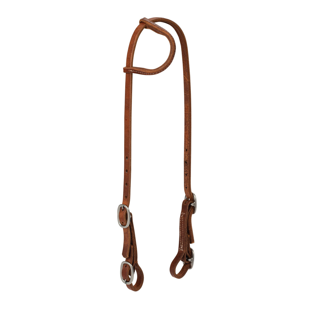 5/8" Oiled Hermann Oak Harness Leather Sliding Ear Headstall with Buckle Bit Ends
