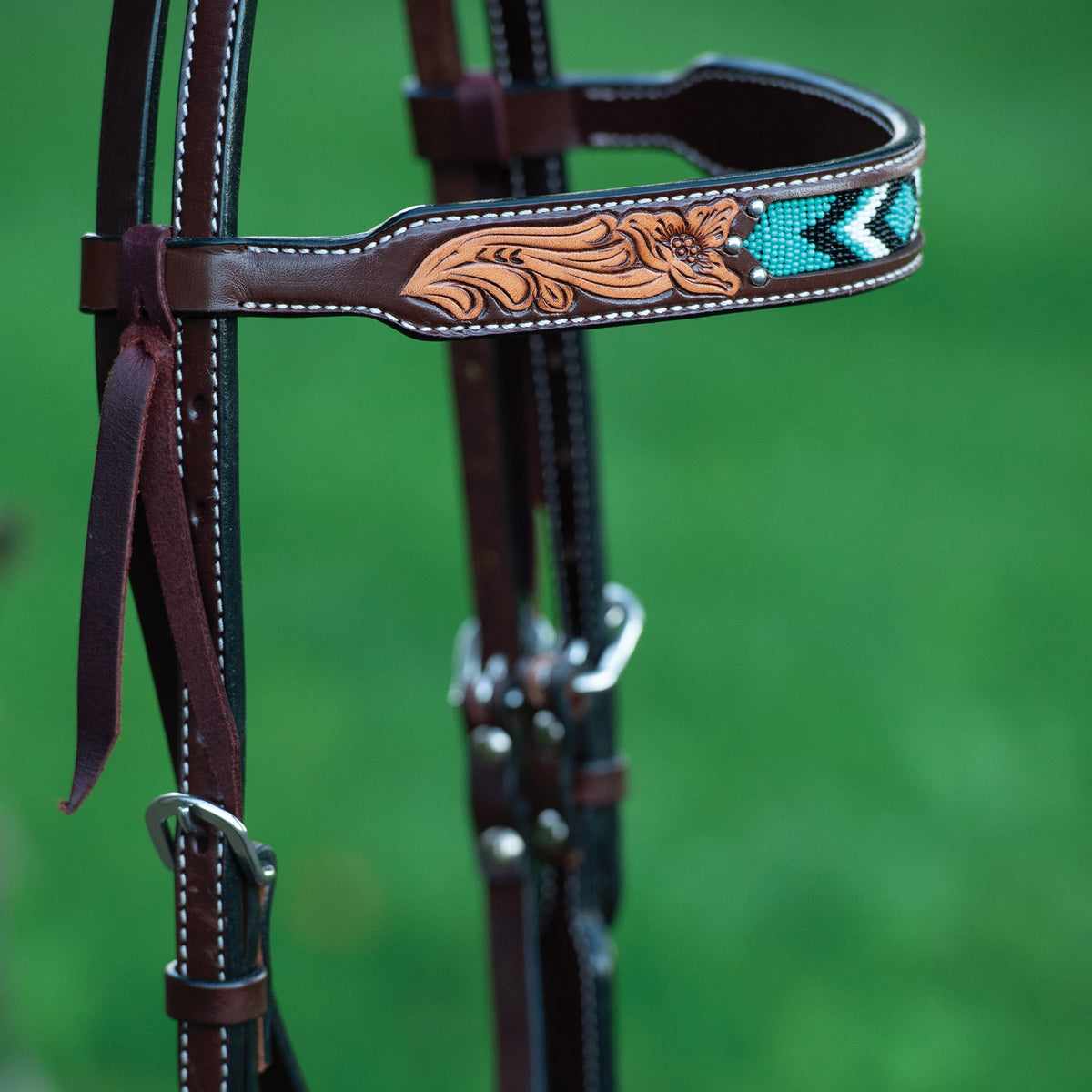 Turquoise Cross Turquoise Beaded 5/8" Browband Headstall