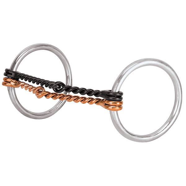 All Purpose Ring Snaffle Bit, 5" Offset Double Twisted Copper and Black Steel Mouth
