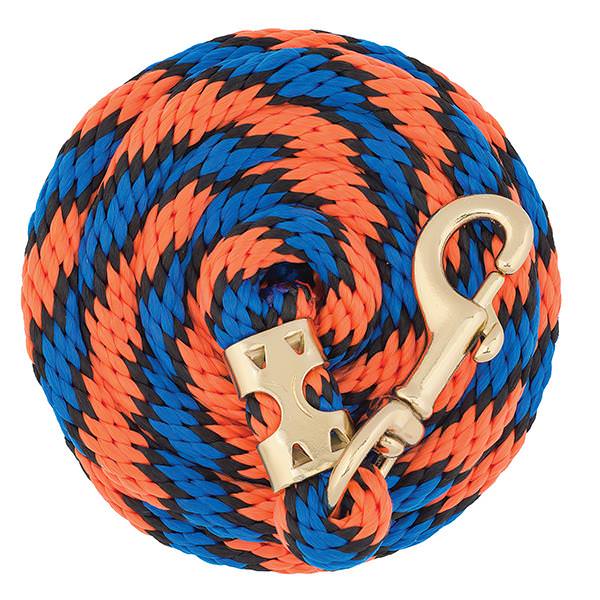 Value Lead Rope with Brass Plated 225 Snap, Orange/Black/Blue