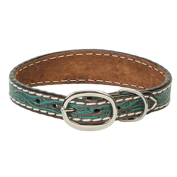 Carved Turquoise Flower Dog Collar, 3/4" x 13"