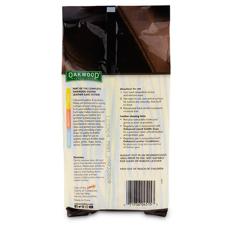 Pack of Oakwood® Leather Wipes for cleaning and conditioning leather tack, furniture, purses, boots, and more