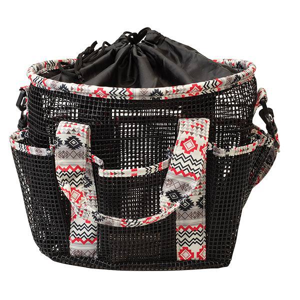 Mesh Grooming Bag, Black/Crimson Aztec