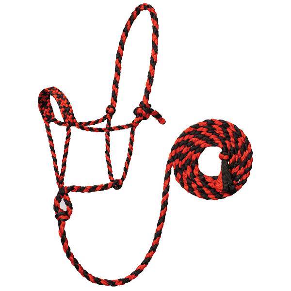 Braided Rope Halter with 10 Lead, Red/Black
