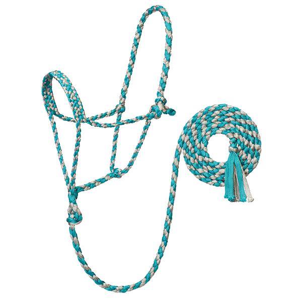 Braided Rope Halter with 10 Lead, Turquoise/Gray
