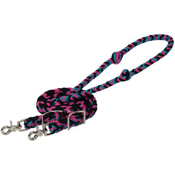 EcoLuxe<sup>™</sup> Bamboo Flat Barrel Reins, Turq/Black/Rasp