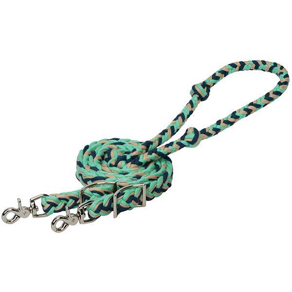 EcoLuxe<sup>™</sup> Bamboo Flat Barrel Reins, Indigo BL/Tan/Green