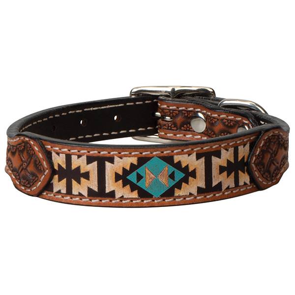 Painted Aztec Leather Collar, 3/4" x 13"