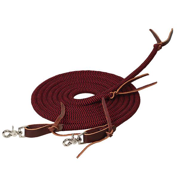 Pima Cotton Split Reins, 1/2" x 8, Dark Red/Black