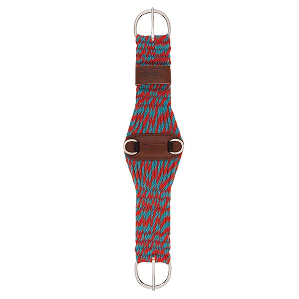 100% Mohair 27-Strand Roper Cinch, 28", Red/Turquoise