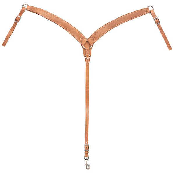 Harness Leather Contoured Ring-in-Center Breast Collar, Nickel Plated Hardware
