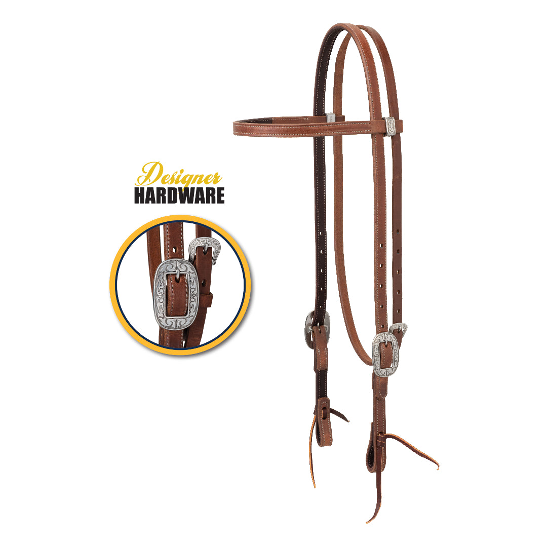 Latigo Leather Lined Headstall with Floral Designer Hardware