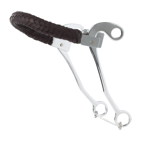 Hackamore Bit with Braided Leather Noseband, Chrome, 9" Cheeks