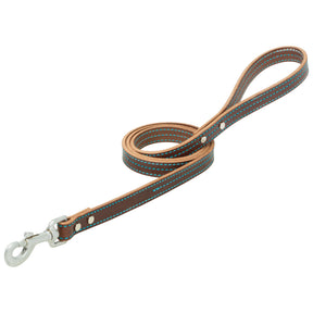 Bridle Leather Dog Leash with Hurricane Blue Stitching