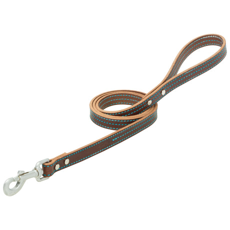 Bridle Leather Dog Leash with Hurricane Blue Stitching
