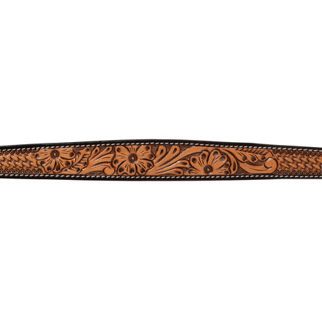 Floral Tooled Leather Dog Collar, 1", detail