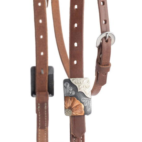 Oiled Hermann Oak Harness Leather Headstall with Designer Hardware