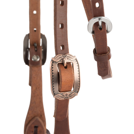 Oiled Hermann Oak Harness Leather Headstall with Designer Hardware